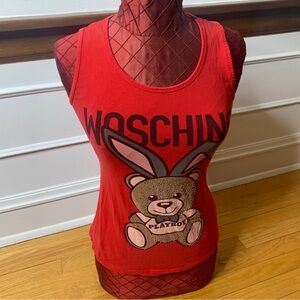 Elisabetta Ferì MOSCHINO Playboy Bunny Teddy Bear Red Cotton Tank Woman’s Sz L